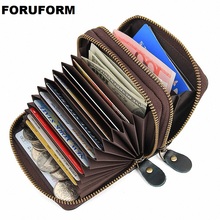 ID Card Holder RFID Blocking Mini Slim Genuine Leather Wallet Double Zipper Small Credit Card Coin Purse 2024 - buy cheap