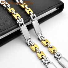 SUNNERLEES Jewelry Stainless Steel Necklace 10mm Geometric Byzantine Link Chain Silver Color Gold Plated Men Women SC79 2024 - buy cheap