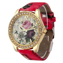 #5001Fashion Rose Pattern Leather Band Analog Quartz Vogue Wristwatches reloj mujer New Arrival Freeshipping Hot Sales 2024 - buy cheap