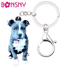 Bonsny Acrylic Staffordshire Bull Terrier Dog Key Chains Keychain Rings Novelty Animal Jewelry For Women Girl Kid Handbag Charms 2024 - buy cheap