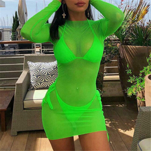 Summer Women Dress Mesh Transparent Long Sleeve Bathing Suit Swimwear Cover Up Beach Dress Solid Color Beachwear Bikini Cover Up 2024 - buy cheap