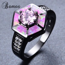 Bamos Romantic Pink Fire Opal Rings For Women Lady Black Gold Filled Wedding Party Engagement Promise Ring Anillos RB1057 2024 - buy cheap