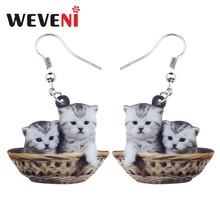 WEVENI, regalo acrílico, cesta gris para gatos y gatos, Pendientes colgantes nueva moda, joyería Animal para mujeres y niñas, regalo, triangulación de Bijoux 2024 - compra barato