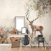 European Retro 3D Rose Flower ELK Animal Wall Papers Photo Wallpaper Murals for Living Room 3d Mural Landscape Hand Painting 2024 - buy cheap