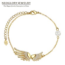 Neoglory-brazaletes y pulseras de perla colgante de imitación para mujer, Color amarillo dorado claro de circón, joyería para mujer 2020 2024 - compra barato