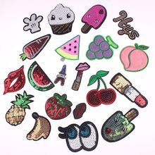 Patches de lantejoulas mistas 20 peças, alimentos frutas ferro/costura em desenho barato bordado adesivos de roupas infantis 2024 - compre barato