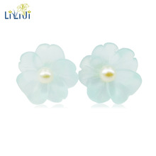 Lii Ji Plata de Ley 925 auténtica-pendientes de perlas de agua dulce para mujer, aretes de cristal azul Natural, regalo 2024 - compra barato