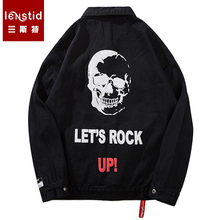 2019 Spring Mens Red Denim Jacket Vintage Skull Print Hip Hop Denim Bomber Jackets Streetwear Rock Up Short Jacket Jeans Casual 2024 - buy cheap
