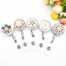 2020 New Arrival 1 PC Top Quality Acrylic Retractable Nurse Badge Reel Fashion Rhinestone Pearl Students ID Card Badge Holder 2024 - buy cheap