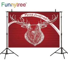 Funnytree photocall FONDO DE NAVIDAD rojo madera tiza blanca dibujo Reno cinta fiesta papel tapiz foto de fondo fotófono 2024 - compra barato