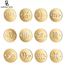 10 pçs zodiac constellation encantos de aço inoxidável para diy jóias fazendo 12mm disco redondo 2 furos conectores charme apto pulseira 2024 - compre barato