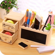 Wooden Pen Holder with Blackboard Cute Desktop Pencil Holder Kawaii Desk Tidy Organizer Pen Pot Creative Office Accessories 2024 - buy cheap