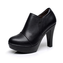 Deep Mouth Block Heels Women's Genuine Leather Shoes with Heel 2022 Autumn Brown Black Pumps Women High Heel Office Shoe 2024 - buy cheap