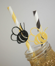 2019 custom glitter Bumble Bee Party paper Straws - Mommy to Bee Yellow and Black baby shower birthday drinkware decor 2024 - buy cheap