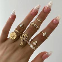 9 Pcs/Set Bohemian Charm Retro Crystal Snake Leaf Simple Gold Ring Set Women Fashion Party Wedding Jewelry Accessories 2024 - buy cheap