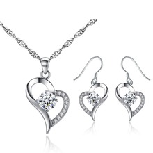 2015 New Silver Plated Cubic Zirconial Heart Shape Fashion Costume Jewelry Sets for Women Wedding Necklace Earrings Sets 2024 - buy cheap