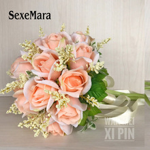 Bridal Bouquet High Quality  Champagne Ivory Rose Throw Wedding Bridesmaid Bouquet 2024 - buy cheap
