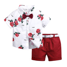 Комплекты одежды для мальчиков; летние костюмы джентльмена; рубашка с короткими рукавами + шорты; комплект детской одежды из 2 предметов; комплект одежды для детей 2024 - купить недорого