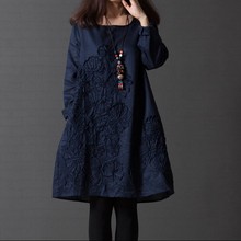 Vestido feminino de manga comprida, novo vestido estilo nacionais com bordado, de linho de algodão, frete grátis, primavera 2019 2024 - compre barato