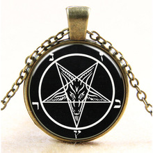 El más nuevo 2017 Baphomet pentagrama 1 Logo COLLAR COLGANTE de bronce cadena vintage gargantilla declaración collar de joyería de las mujeres de moda 2024 - compra barato