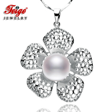 Exquisite Flowers 925 Sterling Silver Natural Freshwater Pearl Pendant Necklace for Women Gift Fashion Jewelry Wholesale FEIGE 2024 - buy cheap