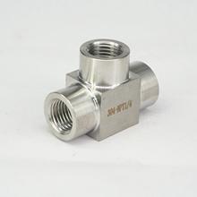 Conexão de tubulação de aço inoxidável 1/4 "npt, conector t de 3 vias para água e óleo de gás 4000 psi 304 2024 - compre barato