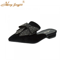 Mujer Zapatos de Mujer Zapatos Zapatillas de pana negro sólido de mariposa de cristal-Nudo de tacón cuadrado fuera y dentro de moda dulce Leisure2019 2024 - compra barato