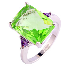 lingmei Dazzling Fashion Apple Green  Silver Color Ring Oval Cut Size 7 8 9 10 Wholesale  For Women Jewelry 2024 - buy cheap