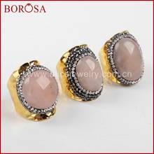 BOROSA 5PCS Druzy Quartz Gold Band Ring Crystal Rhinestone Pave Pink Quartz Stone Cuff Ring Drusy Jewelry Party Ring JAB678 2024 - buy cheap