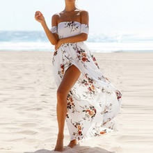 NIBESSER mujer Boho estilo vestido largo sin hombro verano playa vestidos estampado Floral Vintage flor maxi vestido vestidos de fiesta 2024 - compra barato