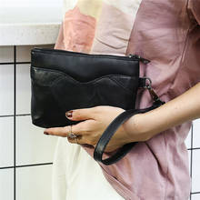Fashion Casual Ladies Black Sheepskin Zipper Coin Purse Thin Band Handy Convenient Clutch Bag Mobile Phone Bag 2024 - buy cheap