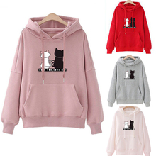 Sudadera con estampado de gato Kawaii para Mujer, ropa con capucha de manga larga, suéter Harajuku, moda Xxl, 2021 2024 - compra barato