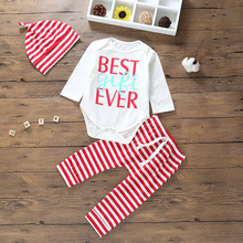 Autumn Winter Baby Girl Clothes Newborn Toddler Long Sleeve Letter Romper+stripe Pants+hat 3pcs Baby Suit Infant Clothing Set 2024 - buy cheap