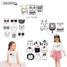 Nicediy Stick Figure Cartoon Animal Patches Iron On Transfers For Clothes Heat Transfer Vinyl Sticker Cute Cat Bear Rabbit Patch 2024 - buy cheap