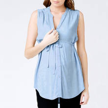 Летние рубашки VONDA для беременных, 2020 сексуальные повседневные свободные блузы для беременных с v-образным вырезом без рукавов и асимметричные топы размера плюс 5XL 2024 - купить недорого