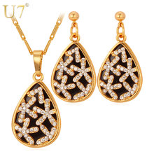 U7 Unique Black Glaze Necklace Set Gold Color Rhinestone Water Drop Necklace Earrings Jewelry Set For Women S552 2024 - buy cheap
