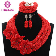 New Crystal Flower Occassion Jewelry Necklace Set Fantastic Red African Wedding Beads Jewelry Set for Women Free Shipping ABH338 2024 - buy cheap