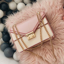 2019 Sweet Pink Patchwork Bags for Women Messenger Bags Golden Chain Strap Shoulder Bag Lady Small Flap Panelled Crossbody Bag 2024 - buy cheap