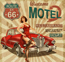 Винтажный фон motel route 66 для фотосъемки с изображением старого автомобиля, высококачественный фон с компьютерной печатью для вечеринки 2024 - купить недорого