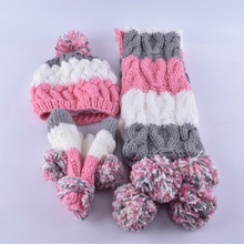 Women Winter Thick Knitted Hat Scarf Gloves Sets For women Plus Velvet Warm Fashion Girls Pompoms Beanie Scarf Gloves 3pcs/Set 2024 - buy cheap