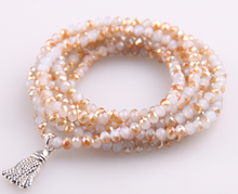 Pulsera de cristal de 5 hebras con cuentas de borla de aleación, hecha a mano, color Beige, para Yoga, Pacet, Envío Gratis 2024 - compra barato