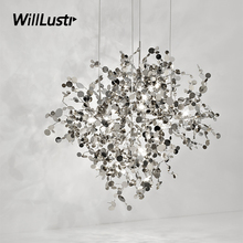 willlustr stainless steel leaves pendant light argent lamp hanging lighting living dinning room restaurant hotel office 2024 - buy cheap
