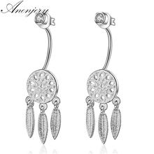 ANENJERY 925 Sterling Silver Earrings Zircon Dream Catcher Fashion Feather Tassel Earrings For Women oorbellen brincos S-E388 2024 - buy cheap