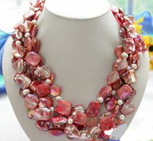Ожерелье с жемчугом, 4 ряда, 20 дюймов, 18 мм, красная квадратная оболочка, белый жемчуг, стиль ААА, высокое качество, натуральный цвет, бесплатная доставка 2024 - купить недорого