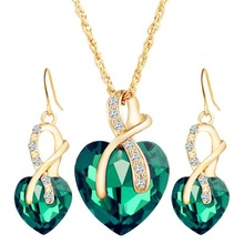 ZHIMO Simple Fashion Jewelry Set Red Blue Green Color Crystal Heart-shaped Pendant Earrings Necklace 3pcs/set Ladies Jewelry Set 2024 - buy cheap