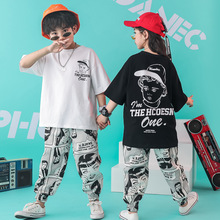 Criança kpop hip hop roupas de tamanho grande t camisa superior impressão streetwear jogger harajuku calças para menina menino jazz trajes de dança roupas 2024 - compre barato