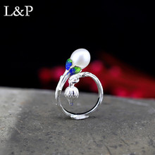 L & P elegante anillo de perlas naturales para señora auténtica Plata de Ley 925 anillo ajustable hecho a mano joyería fina regalo de boda 2024 - compra barato
