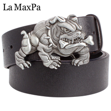 Men's gift belt fashion cool men belt American Bulldog bully pitbull metal pin buckle cowskin leather belt dog pattern 2024 - buy cheap