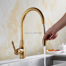 GIZERO Retro Luxury Pull Out Sprayer Faucet Chrome Gold Antique Brass Mixer Tap With Flexible Hose Kitchen Sink Faucet GI2117 2024 - buy cheap