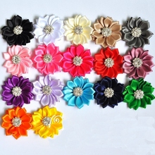 120pcs/lot 5cm 17 Colors Mini Multilayer Satin Ribbon Flowers With Rhinestone Button Artificial Fabric Flowers For Headbands 2024 - buy cheap